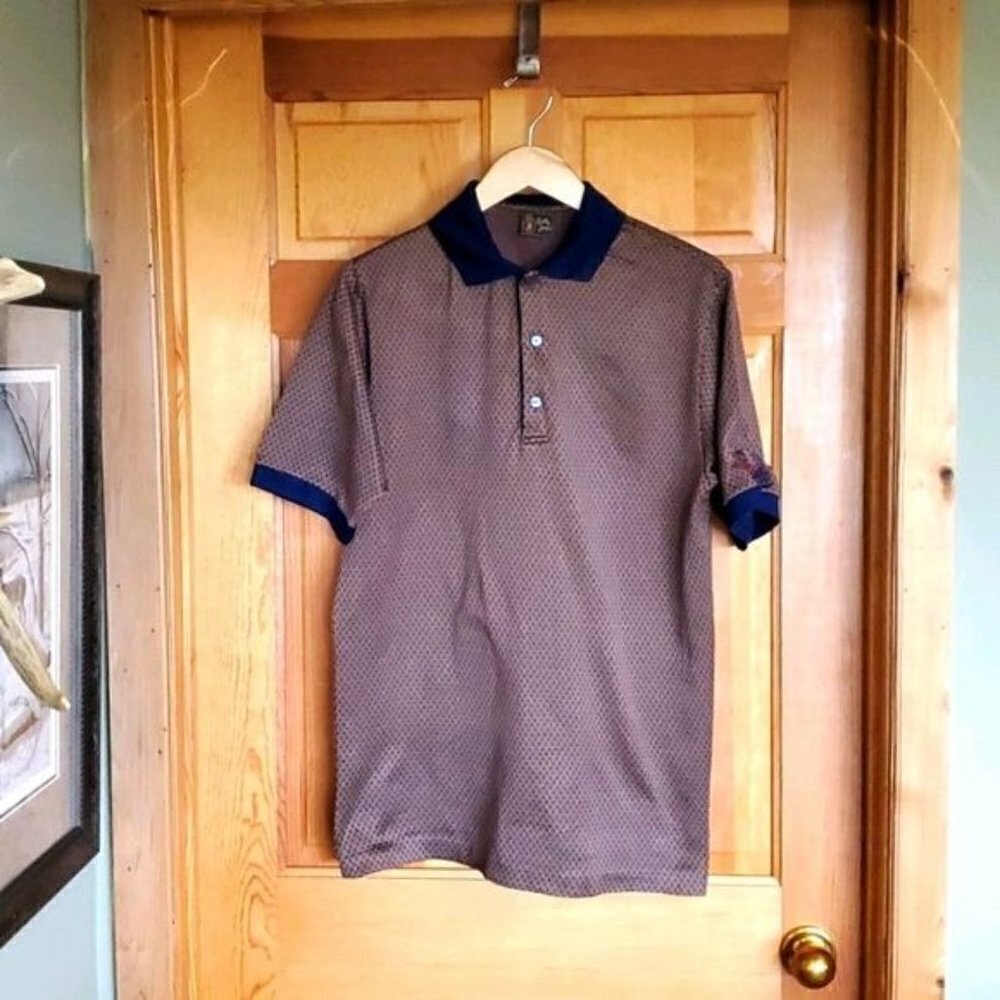 Bobby Jones Italy Embroidered Sz. L Brown/Blue Designed Golf Polo Shirt